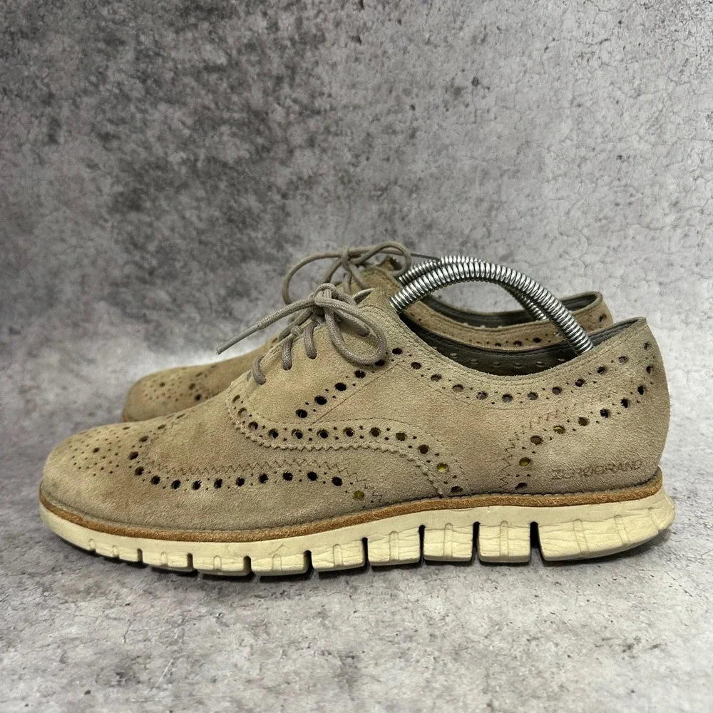 Cole Haan Zerogrand Wingtip Oxford Mens 9.5 Ironstone Suede C12980 Brogue Tan